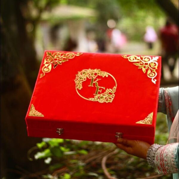 Red Premium Velvet Nikah Box – Elegant Packaging for Nikah Combo Set